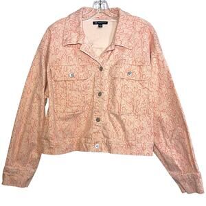 INC Pink Snake Print Denim Jacket Large Button Front